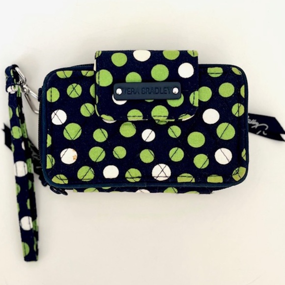 Vera Bradley Navy with Green and White Polka Dots Wallet/ Wristlet - Picture 1 of 6